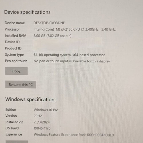 Lenovo M72e ThinkCentre i3 2130 desktop used with 8GB RAM and 120GB SSD, 22-inch Philips LCD