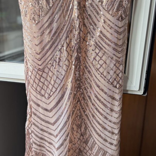 Women's dress with sequins like new, beige and gold, size L