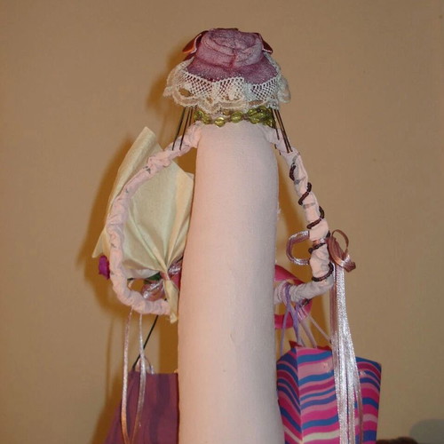 Vintage Decorative Fabric Doll Primitive Folk Art Lady Shopper Dan DiPaolo Style