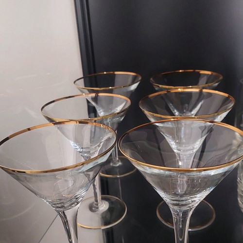 Crystal cocktail glasses set of 6 like new, vintage with gold details