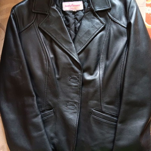 Betty Flowers leather jacket black, like new, size 44