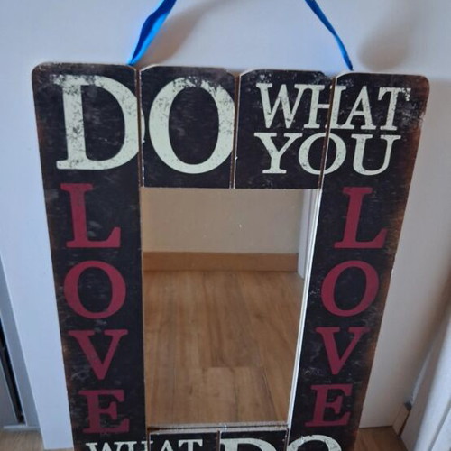 Wooden vintage wall decor "Do What You Love" mirror