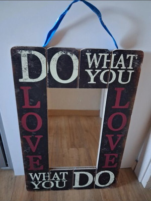 Wooden vintage wall decor "Do What You Love" mirror