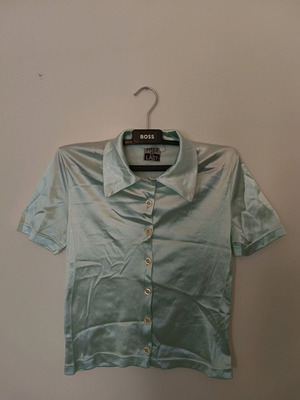 Vintage Free at Last satin shirt short sleeve, like new, size S
