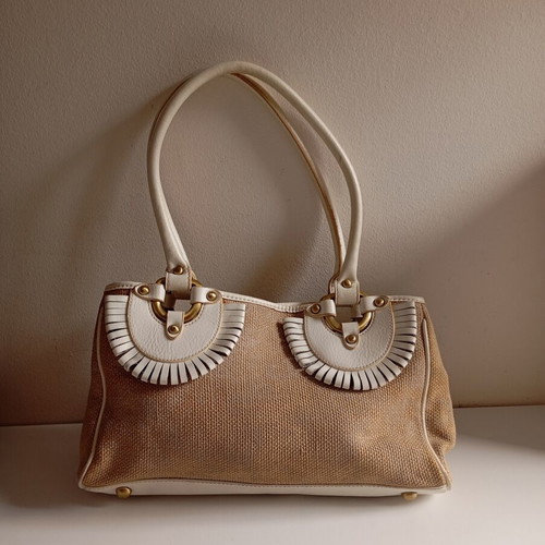 Luana rattan leather shoulder bag used, white beige