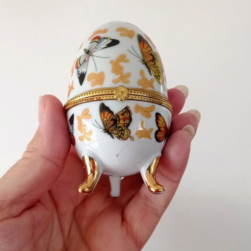 Limoges porcelain egg hinged like new with butterfly design