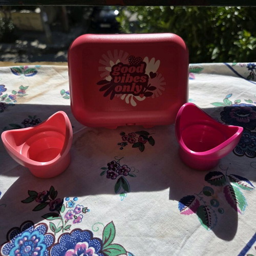 Tupperware set with egg holders in pink combination, new