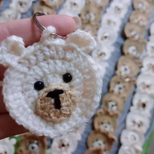 Handmade crocheted teddy bear keychain favor made to order
