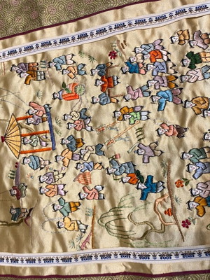 Vintage Chinese Silk Embroidery Panel used, 100 Children motif
