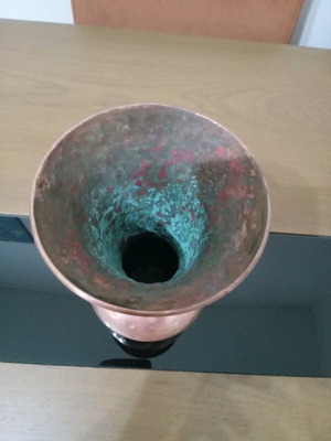 Χάλκινο ανθοδοχείο μεταχειρισμένο, vintage σφυρηλατημένο βάζο 22x12εκ