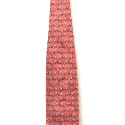 Silk tie salmon with geese Teo Grimaldi like new