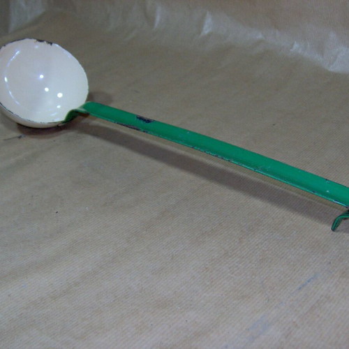 Enamel ladle vintage used with rust marks