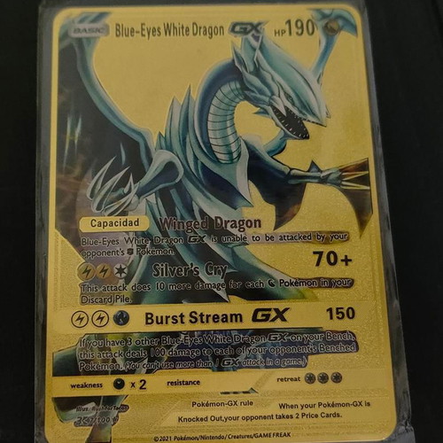 Blue-Eyes White Dragon GX Gold Collectible Card like new