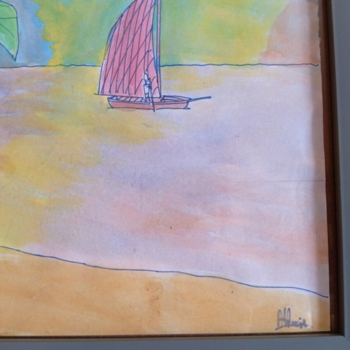 Original Watercolour Art Tropical Paradise with Frame