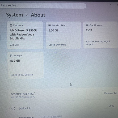 HP 255 G8 Laptop Ryzen 5 1TB SSD 8GB RAM 2GB Graphics Card Like New