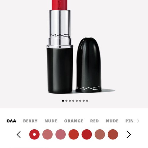 MAC lipstick shade Cockney new, red with subtle shine
