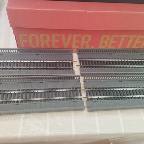 HO scale railway switch parts with bridge pieces and direction change base