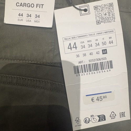 ZARA Cargo Fit men's pants, khaki green, size 44/34