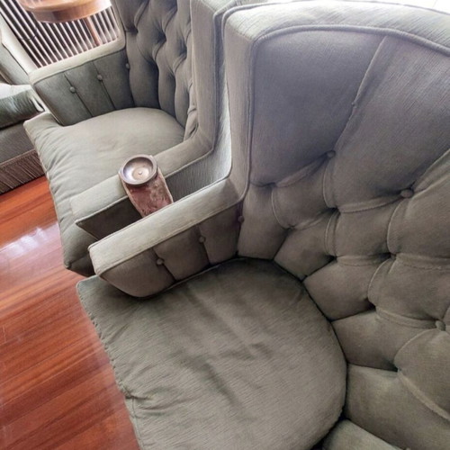 Dralon velvet armchairs, neoclassical, set of 2
