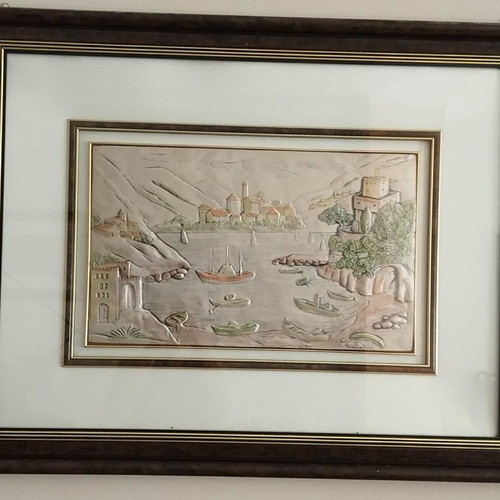 Decorative embossed sea landscape paintings set of 5, like new