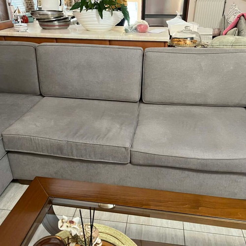 Handmade corner sofa cherry wood 2.35x1.70 like new, gray fabric