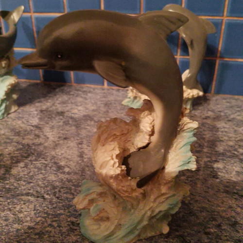 Dolphin Figures used, set of 4 ceramic wave decor