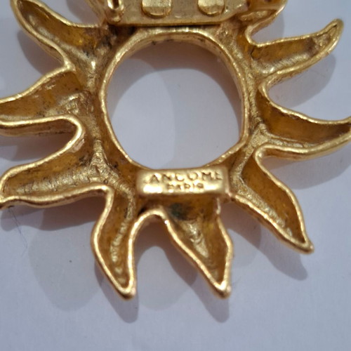 Vintage Lancome Paris Gilt Sun Burst brooch used, gilt color