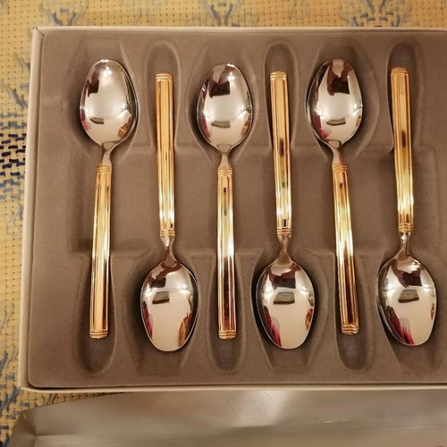 Collezione Acciaio & Oro teaspoons set 6 new 24K gold plated