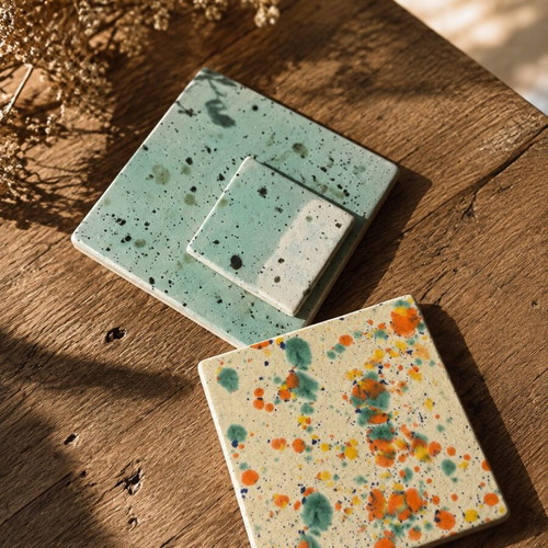 Ceramic tiles set of two with speckles, new