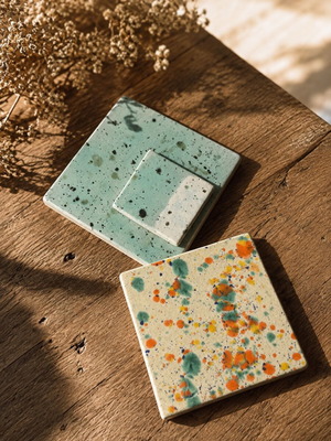 Ceramic tiles set of two with speckles, new