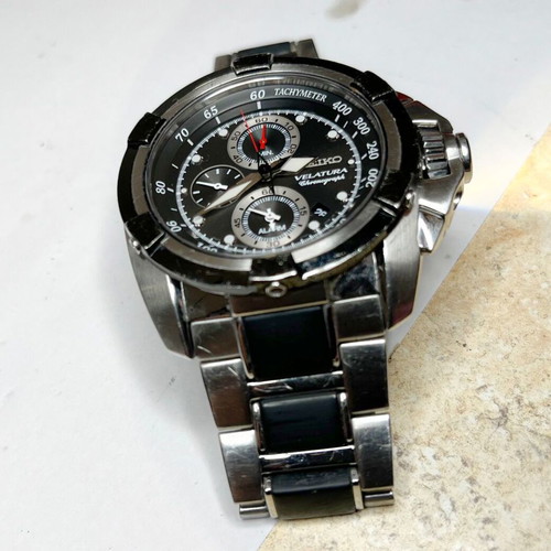 Seiko Velatura men's wristwatch like new, tachymeter, silver