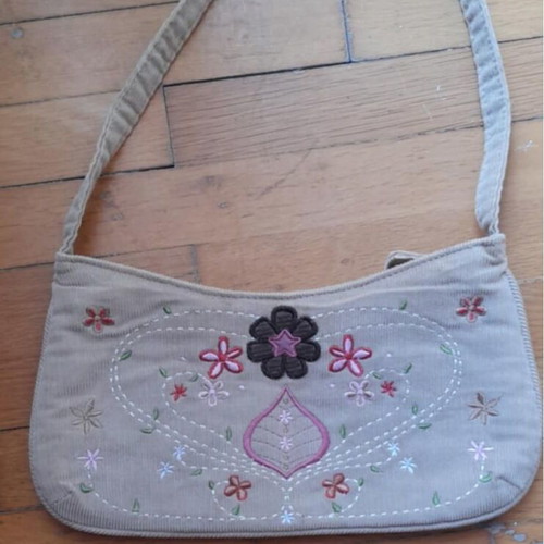 Dolcis beige corduroy shoulder bag new with embroidery