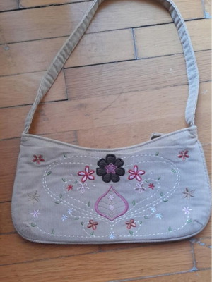 Dolcis beige corduroy shoulder bag new with embroidery