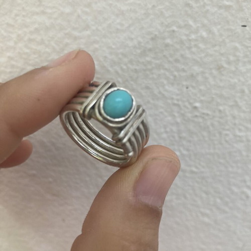 Vintage 925 Silver Ring with Natural Turquoise Stone, Boho Southwestern Style