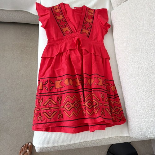 Summer dress handmade, red, Lace brand, size S