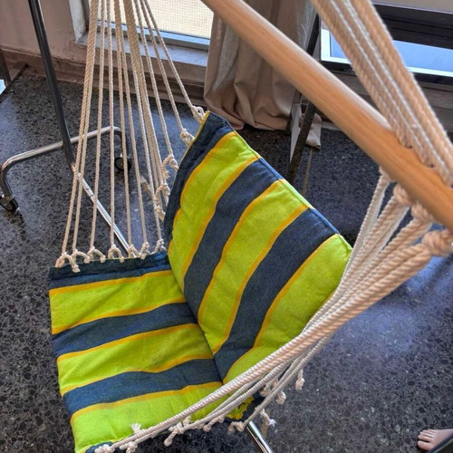 Hanging hammock chair like new with colorful cushion