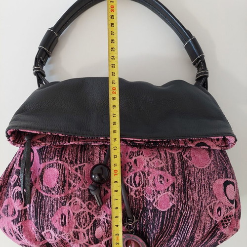 Folli Follie women's shoulder bag, leather and fabric, fuchsia and black
