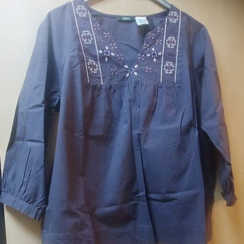 Women's cotton blouse with embroidery, like new, gray, size M