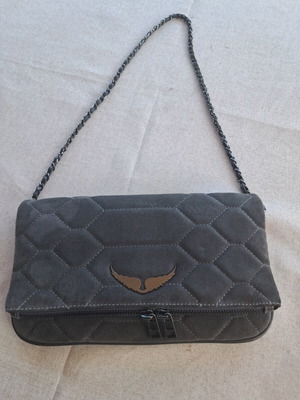 Zadig&Voltaire Rock Quilted Suede Clutch like new, shoulder bag, grey