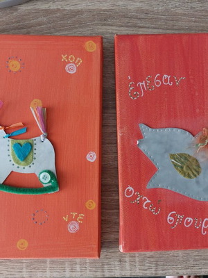 Decorative canvas set handmade, orange shades