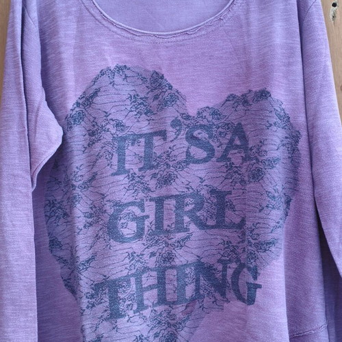 Asymmetric blouse "It’s a Girl Thing" oversized Large - XLarge like new, purple and pink