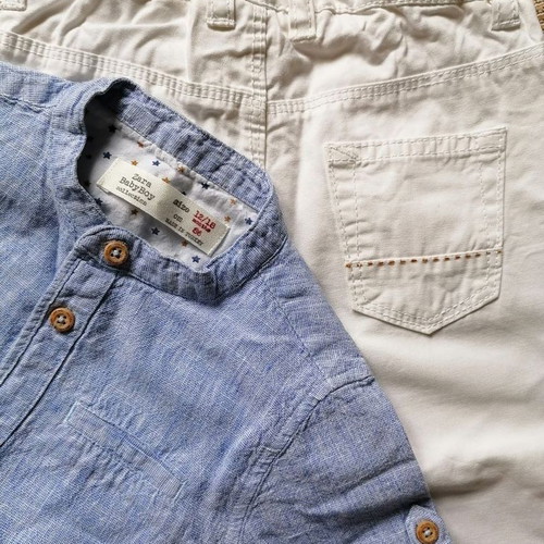 Zara Baby Boy set 12-18 months, pants and shirt, white and blue