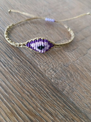 Macrame eye bracelet new in purple and gold shades