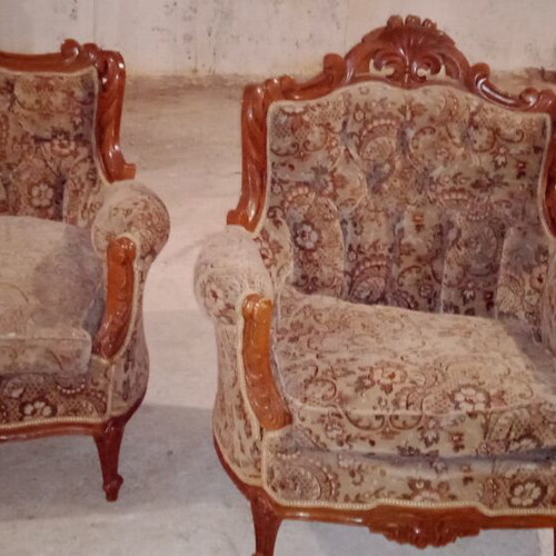 Vintage sofa 4-seater with 2 armchairs used
