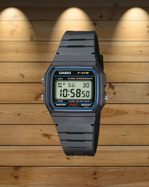 Casio f-91w Ψηφιακό Ανδρικό Ρολόι 30mm Χρονογράφος Μπαταρίας με Μαύρο Καουτσούκ Λουράκι