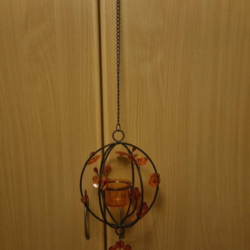 Vintage metal tealight candle holder like new with glass decorations