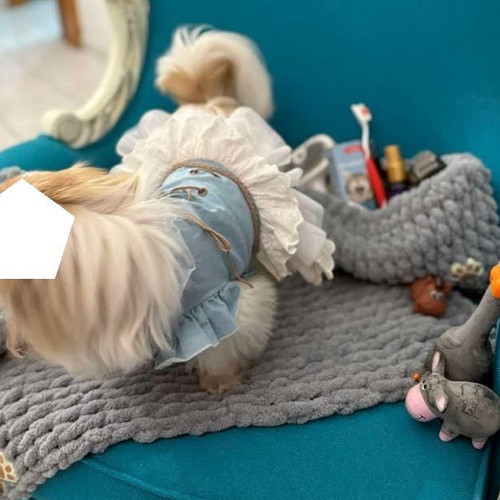 Handmade pet set with Alize Puffy yarn, light gray, made to order