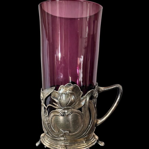 Set of 6 vintage antique Art Nouveau glasses used with silver-plated base