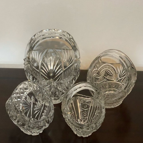 Crystal baskets collection like new, handmade cut crystal set of 4