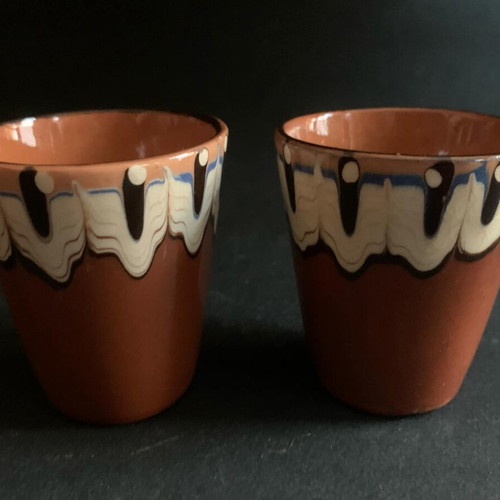 Set of 2 vintage handmade clay cups used